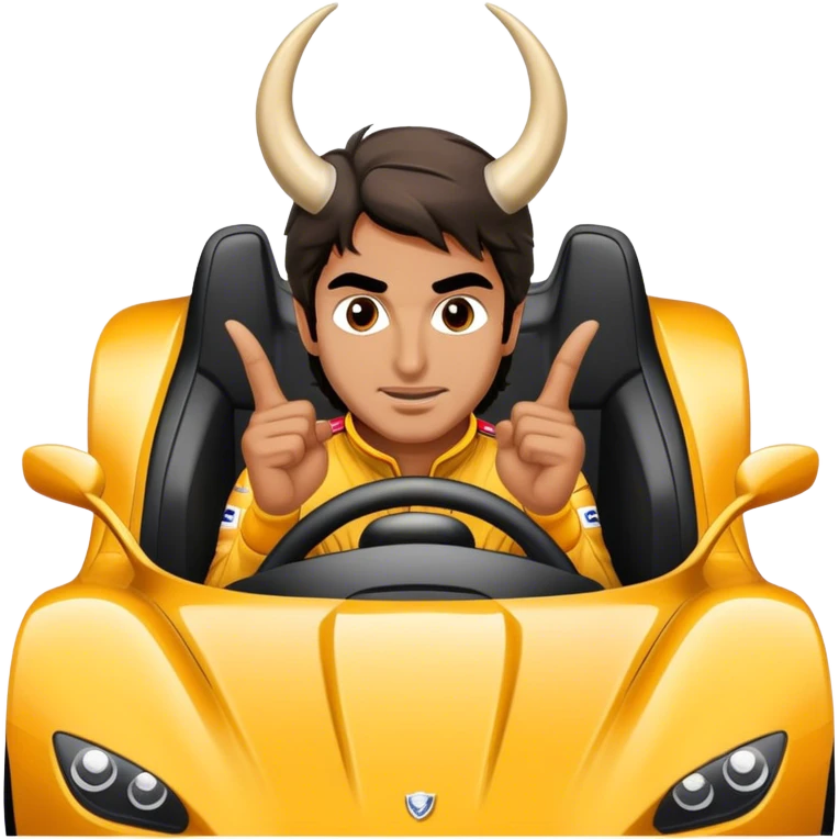 Create an emoji of Carlos Sainz in a sports car making horns emoji