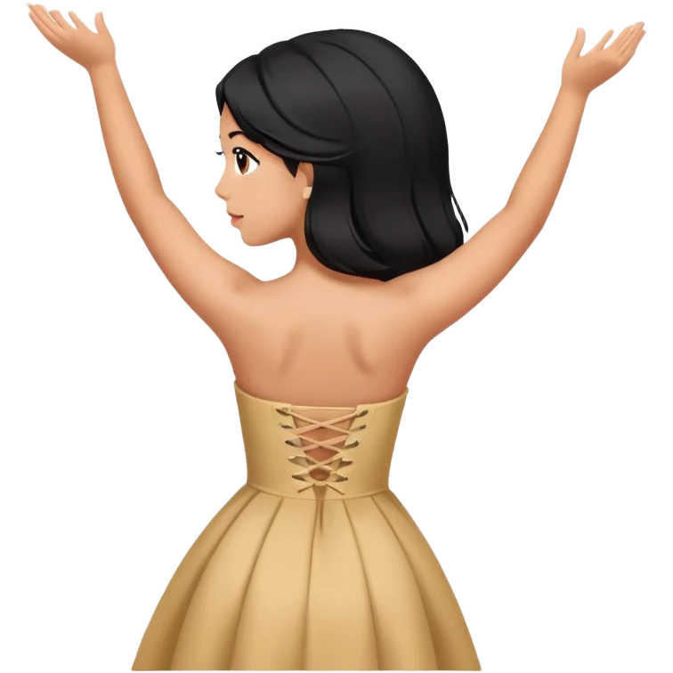 Black hair Latina girl back looking away dress strapless arms up emoji