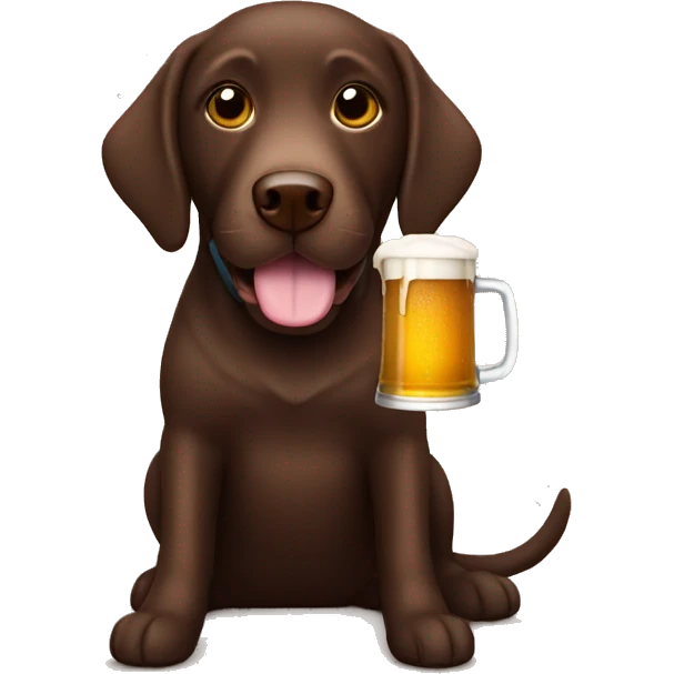 Chocolate lab holding a beer emoji