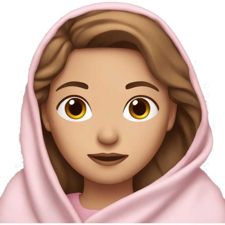 woman with brown hair and fair skin wrapped in light pink blanket emoji