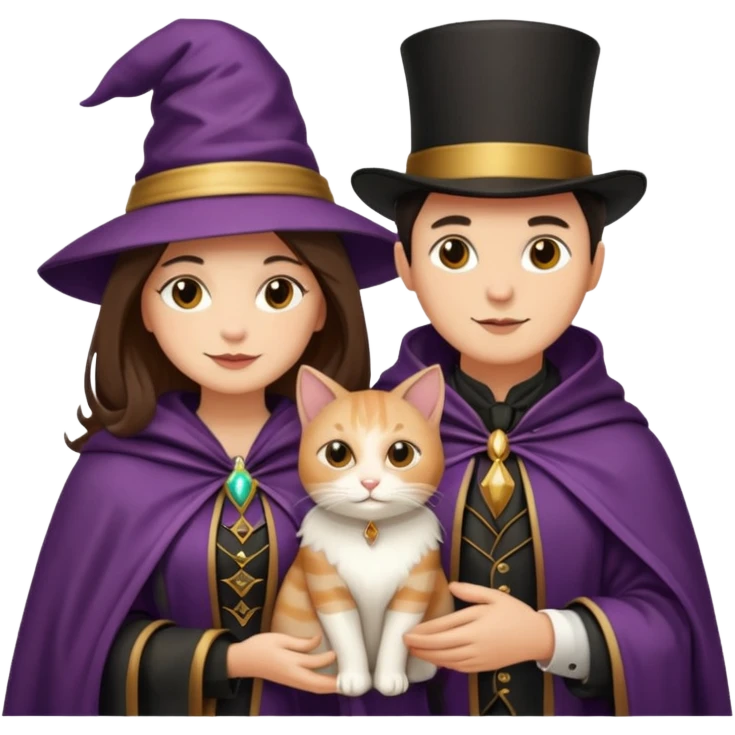 magician couple and their pet cat emoji
