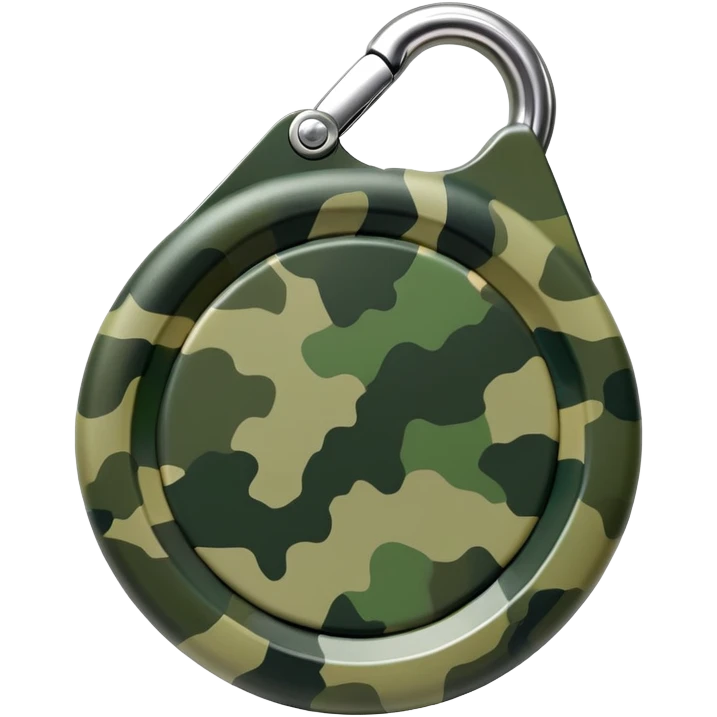 Minimal JBL Clip 4 with proper circular form, carabiner clip, green camouflage, and JBL branding visible, iOS emoji style emoji