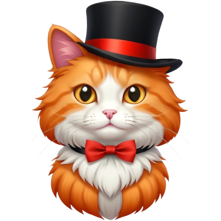 fluffy elegant orange cat with top hat black with red ribbon  emoji