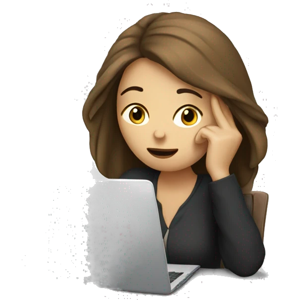 tired french girl with laptop drinking a lot of coffee emoji