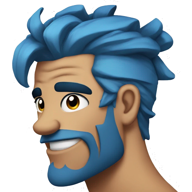 Scar on face blue hair updo muscle man smiling emoji