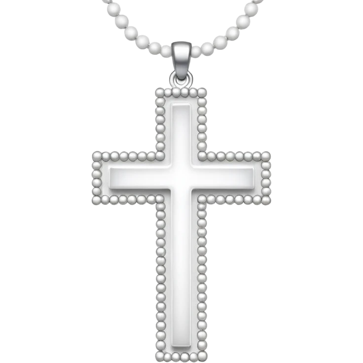 Elegant emoji icon of a white cross made of white beads, glossy surface, and white bead chain subtle shadows, pure white palette emoji