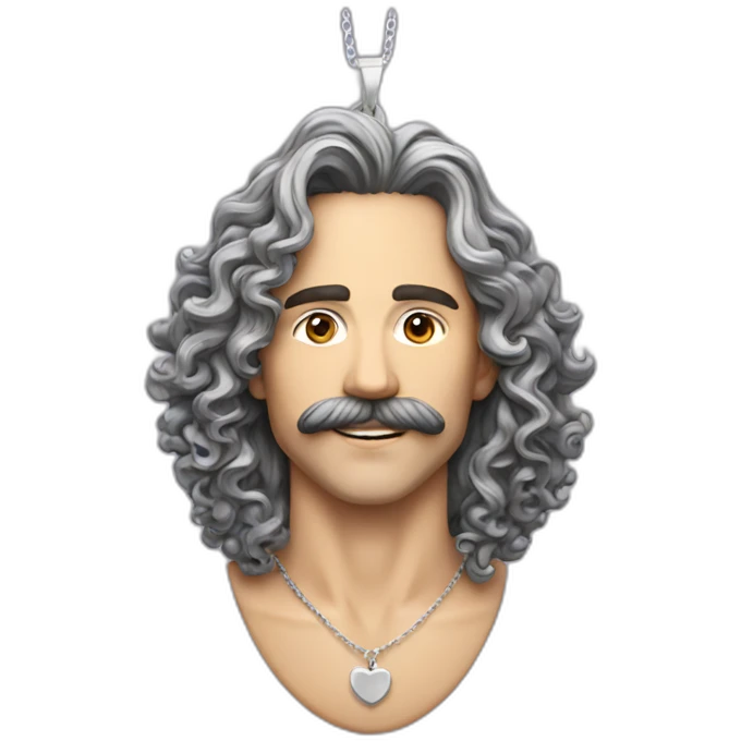 guy long curly hair moustache silver earrings and necklace emoji