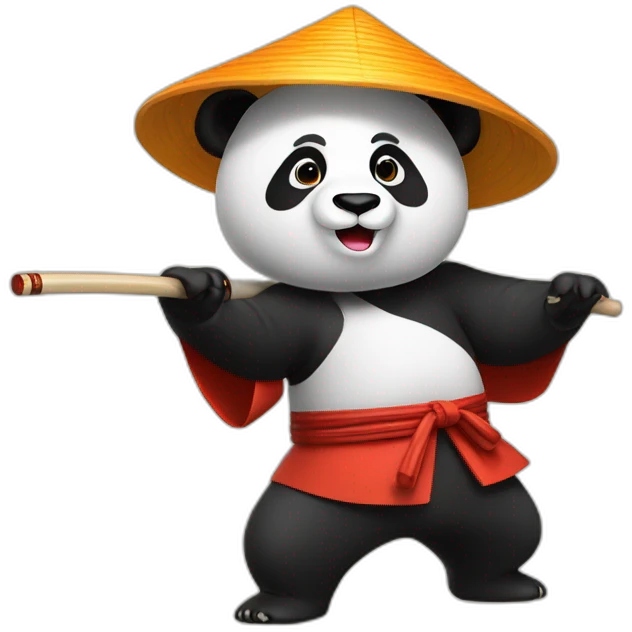 Panda doing kung fu in a wedge hat and kimono emoji