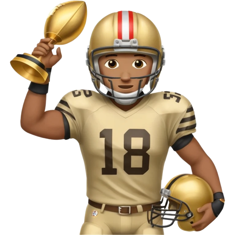 football player trophy gold old helmet player giving stiff arm knee up emoji