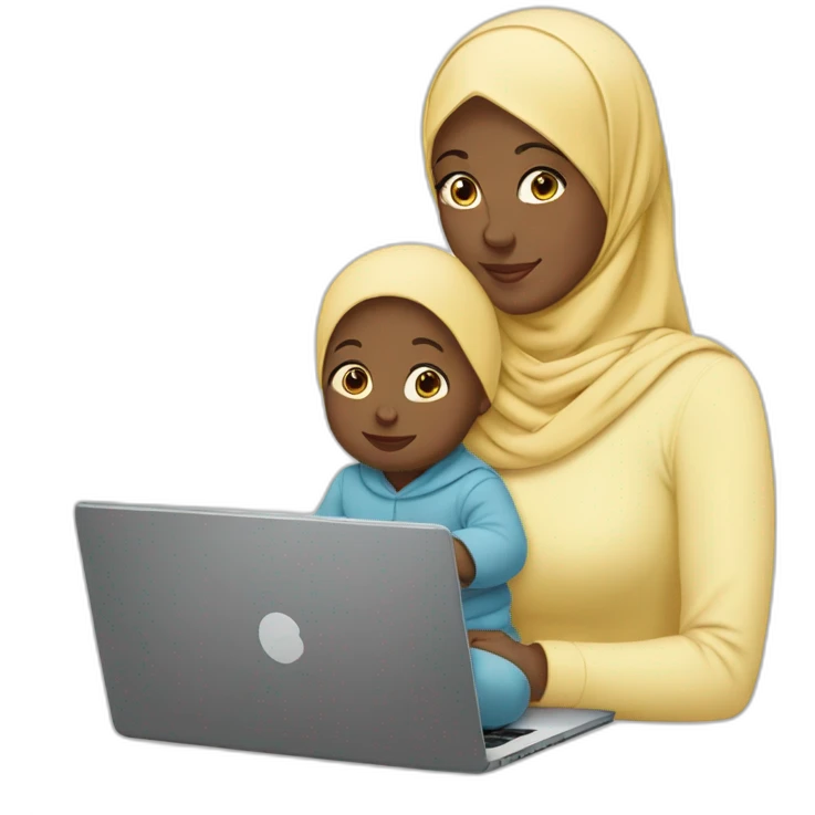 white-hijabi-woman-with-a-baby-boy-in-front-of-a-laptop emoji