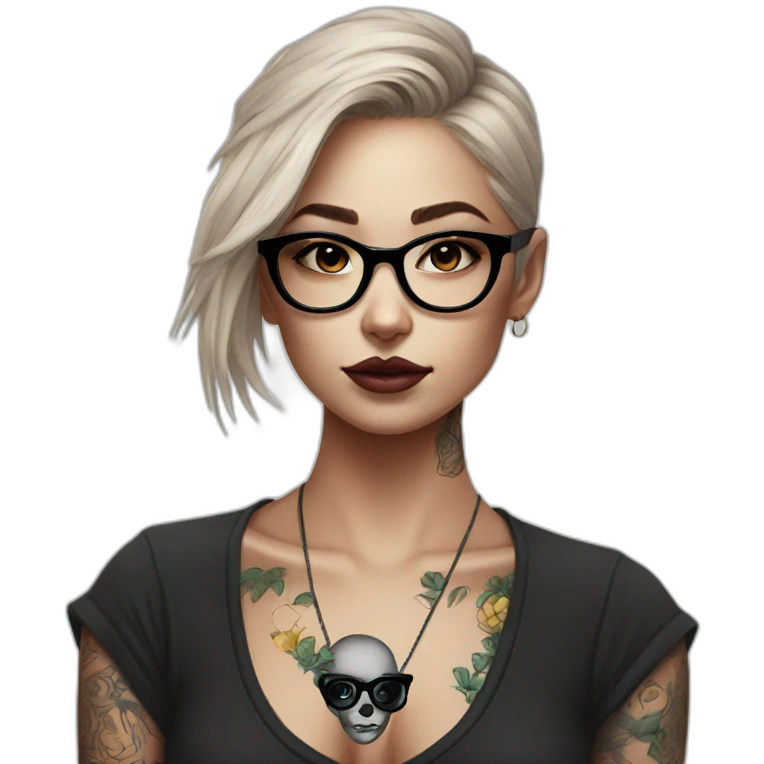 tattoo black heart on face girl in glasses emoji