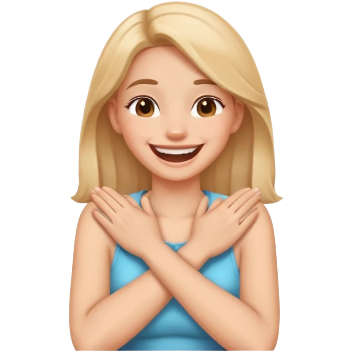 hands crossed holding neck laughing girl emoji