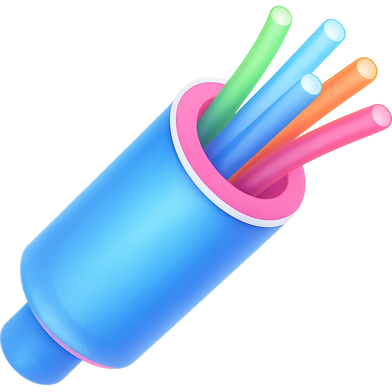 An optical cable illustrated in a playful and vibrant style, representing the fun and exciting aspects of high-speed internet. emoji