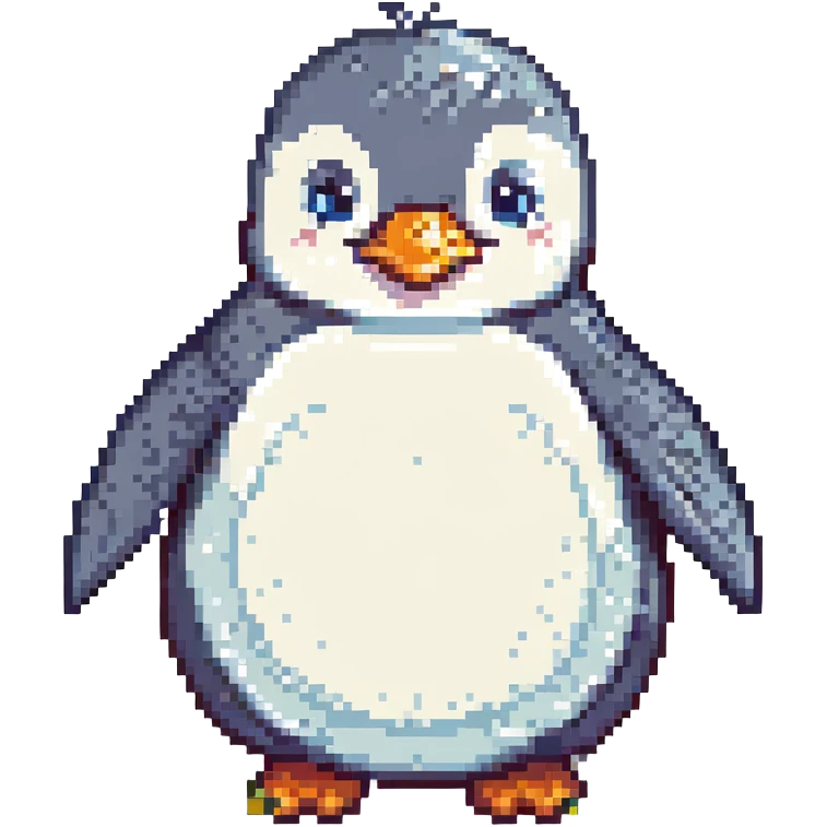 a cute penguin, pixel art style, chubby and smiling emoji