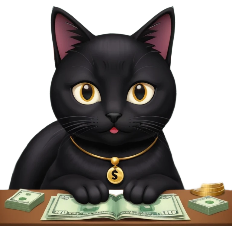 stock investing black and smart cat, with stock charts and money emoji