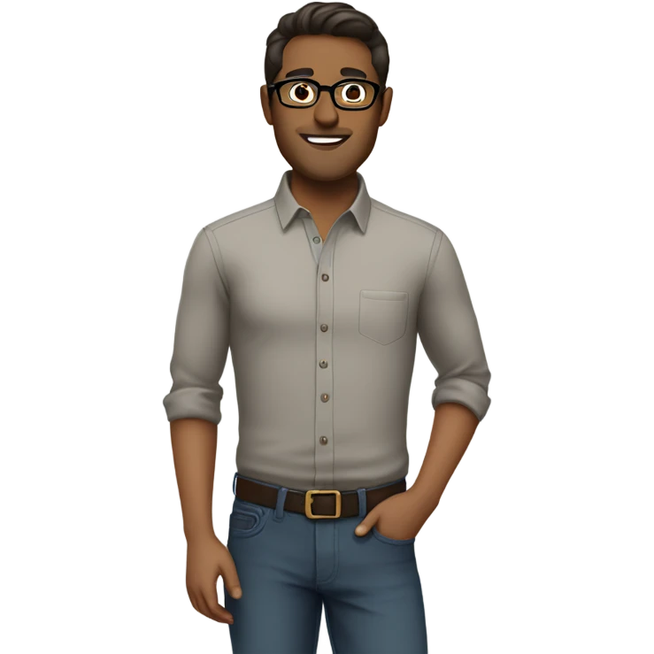 Brunette man with glasses in button up shirt  emoji