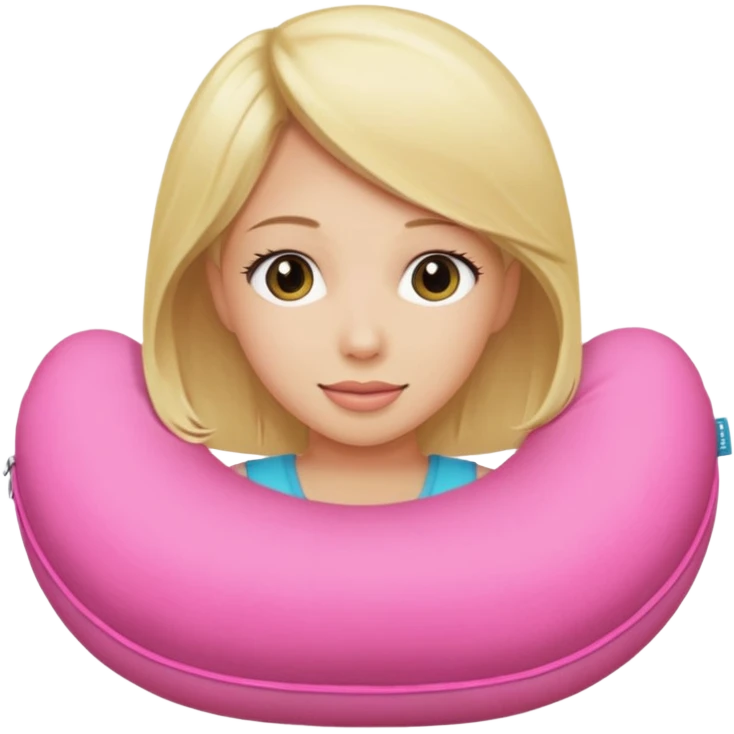 blonde woman using pink travel pillow  emoji