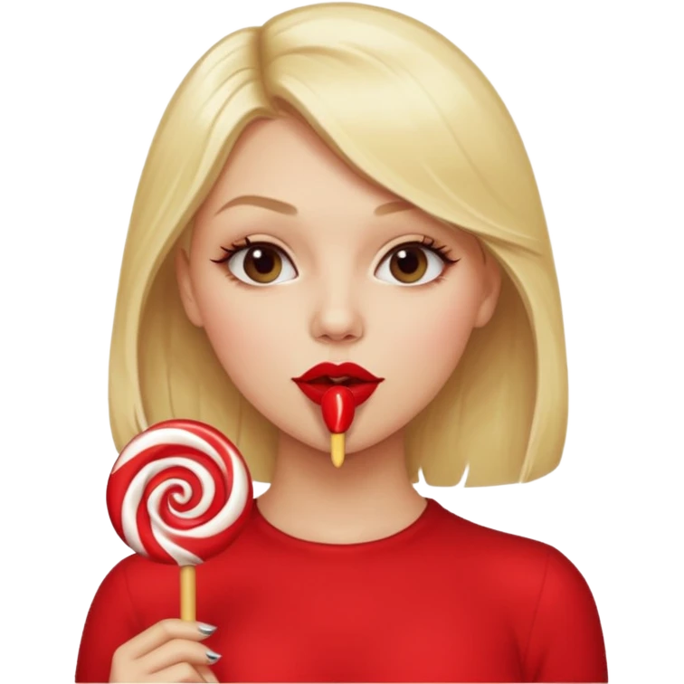A naked blonde female sucking on a lollipop seductively with nice tits emoji