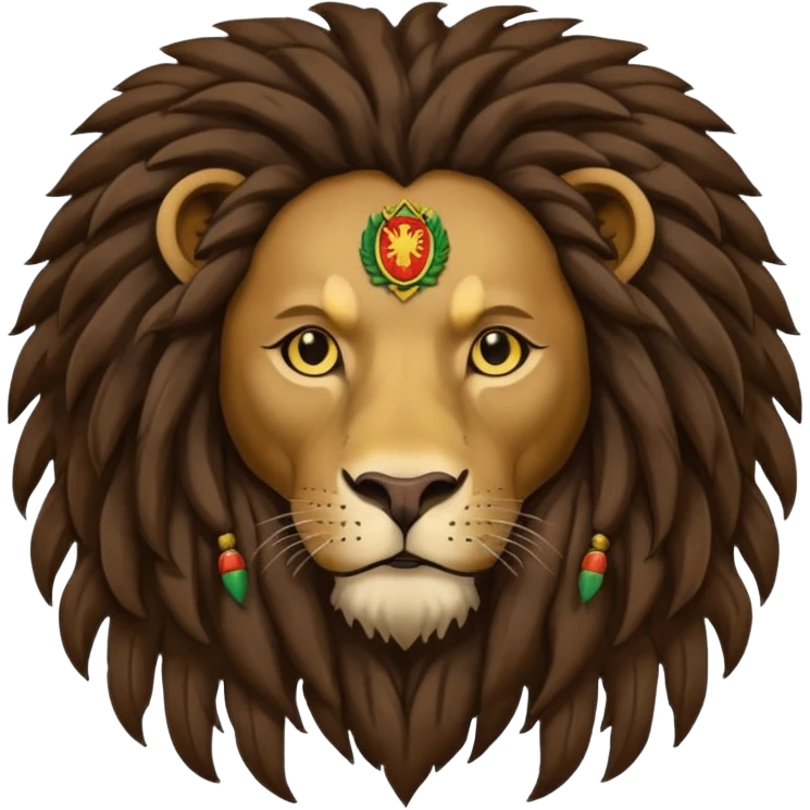 melancholic  Bob Marley with gigantic dread locks in form heraldic crest with ethiopian lion emoji