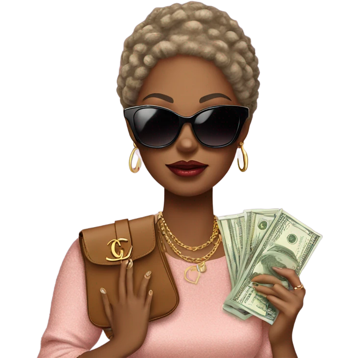 African american diva with gucci sunglasses on  holding a Louis Vuitton bag with money emoji