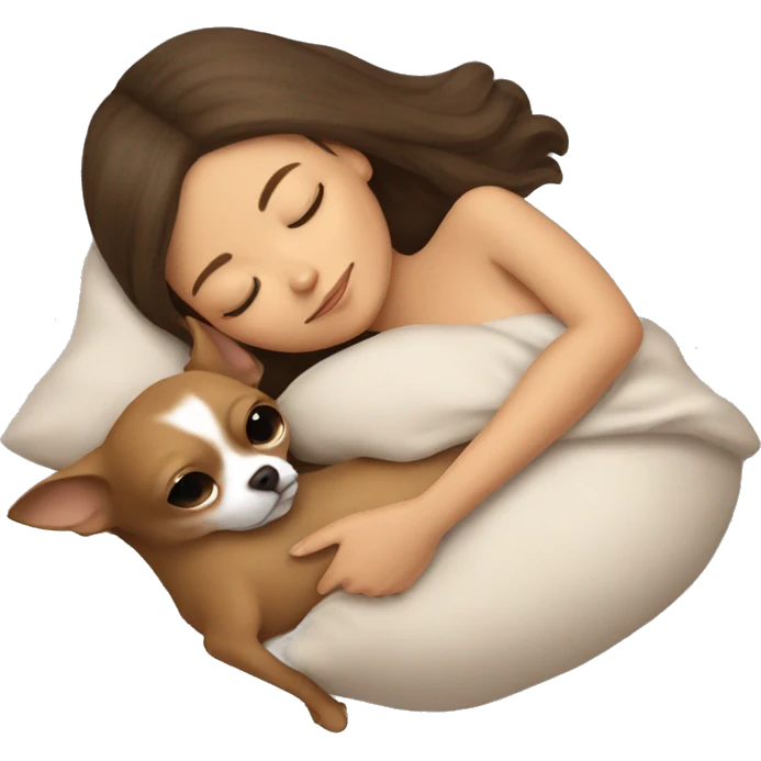 Brown hair girl sleeping with her all beige Chihuahua  emoji