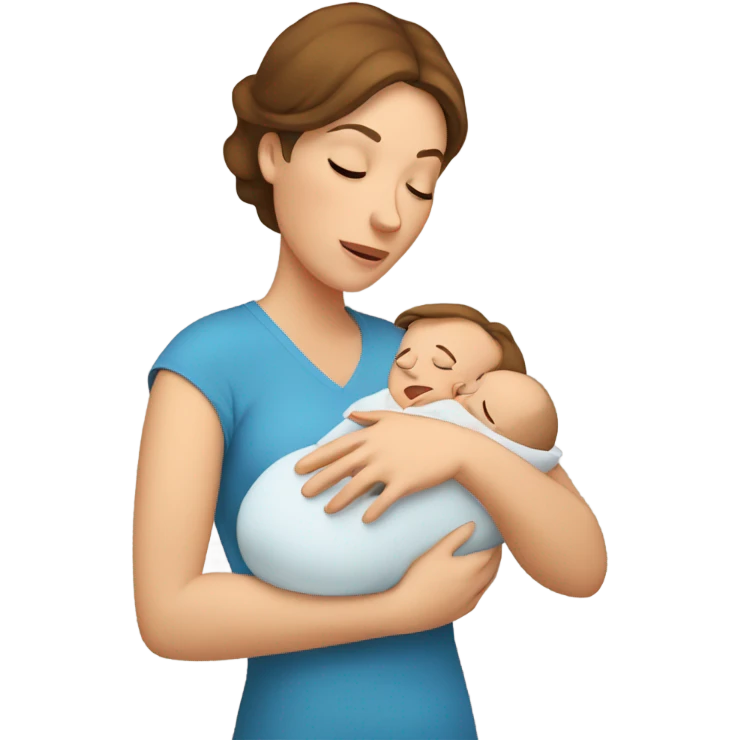  tired caucasian mother with brown hair, ,  holding one newborn baby emoji