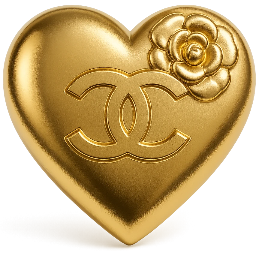Chanel heart elegant metallic gold with camellia flower accent emoji