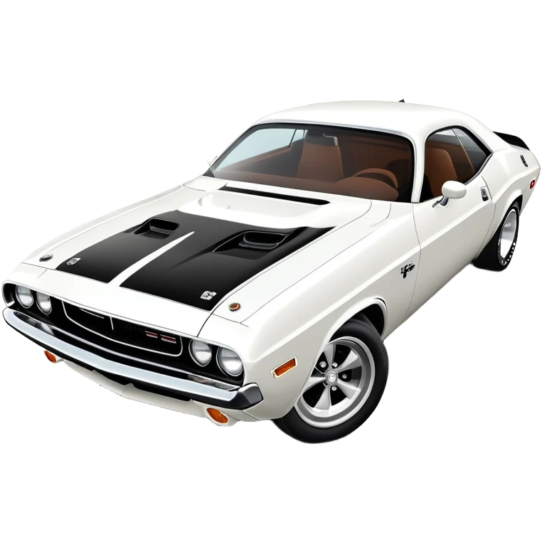 White 1971 Dodge Challenger at 30-degree angle view showing front and side, three-quarter view, completely white color, iOS emoji style, classic muscle car from Death Proof emoji