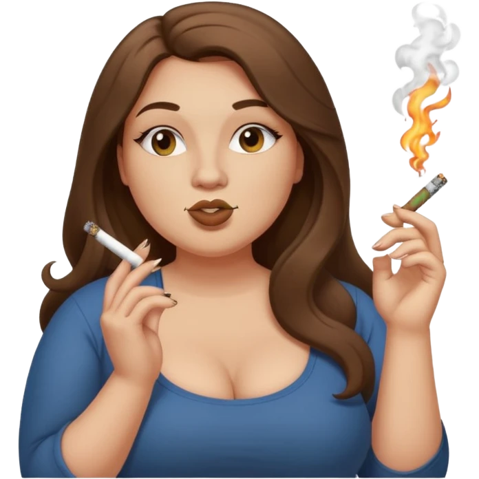 curvy long brunette hair police skin pose smoking a blunt emoji