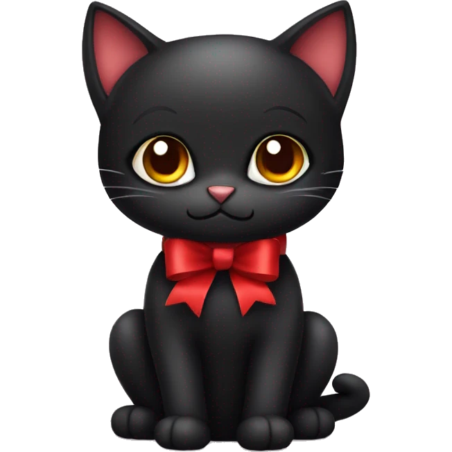 Cute black cat with red bow emoji