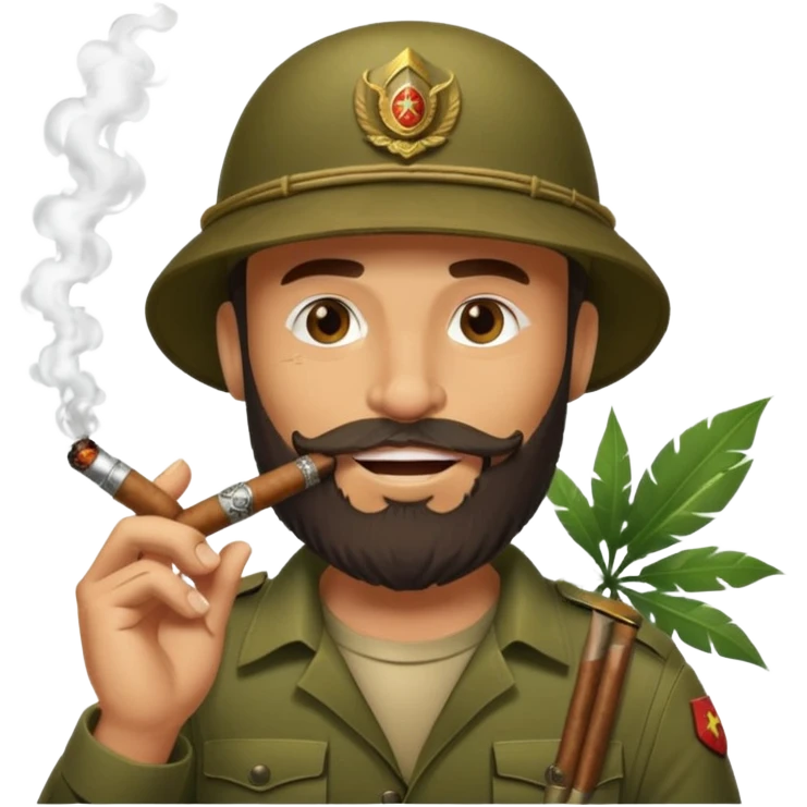 brauny bearded cool jungle commando smoking a cigar with a grin emoji