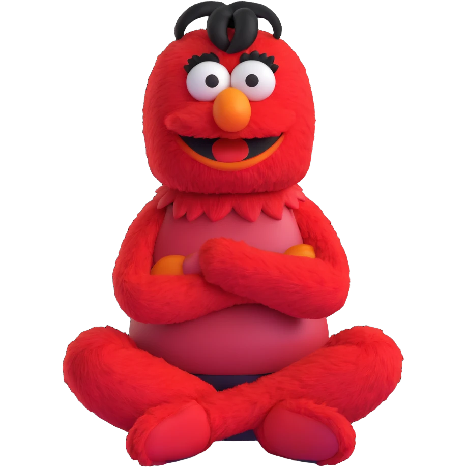 annoyed emo Elmo with dark eyeliner, sitting with arms crossed emoji
