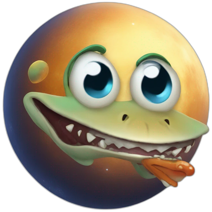 planet Mercury with a cartoon grimacing lizard face emoji