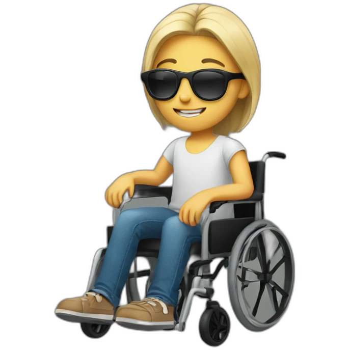 Teenager in a wheelchair wearing sunglasses emoji