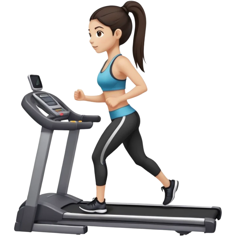 Dark Brown long ponytail hair girl, light to medium skin on treadmill  emoji