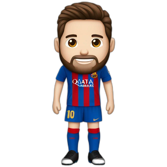 Playera de rojo y. Azul un traje de jugador  y número 10 yamado. Messi con barba y pelo negro  emoji