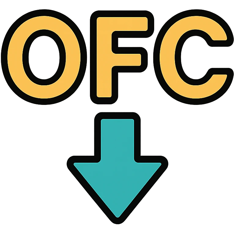 Letters OFC with a downward arrow underneath emoji
