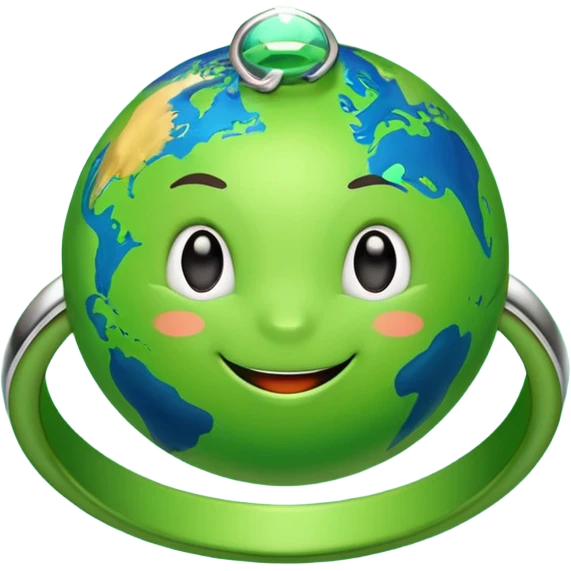 cheerful green planet with a ring emoji