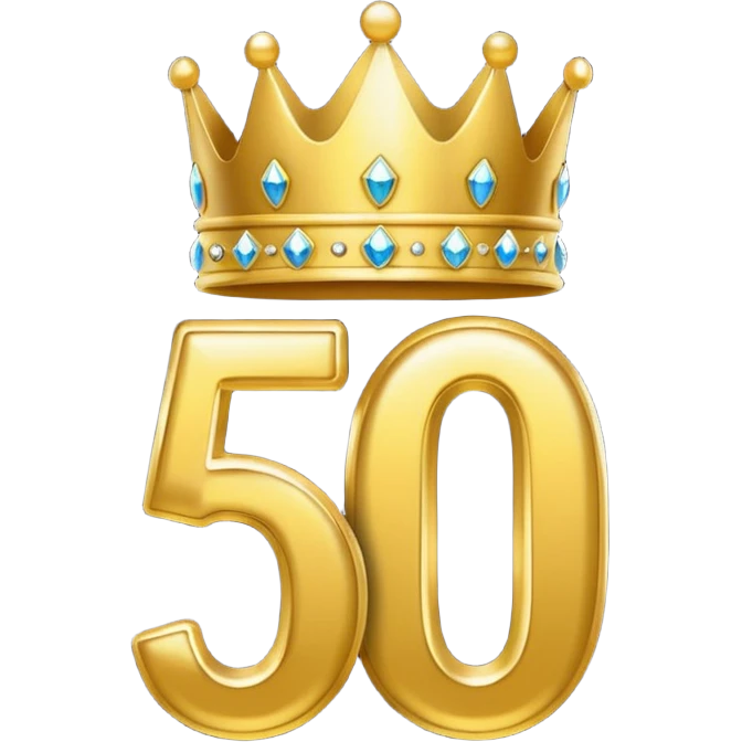 Golden "500" number with crown and sparkles, minimal emoji style emoji