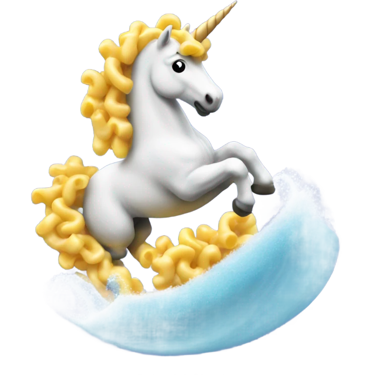 Unicorn surfing on Mac and cheese emoji