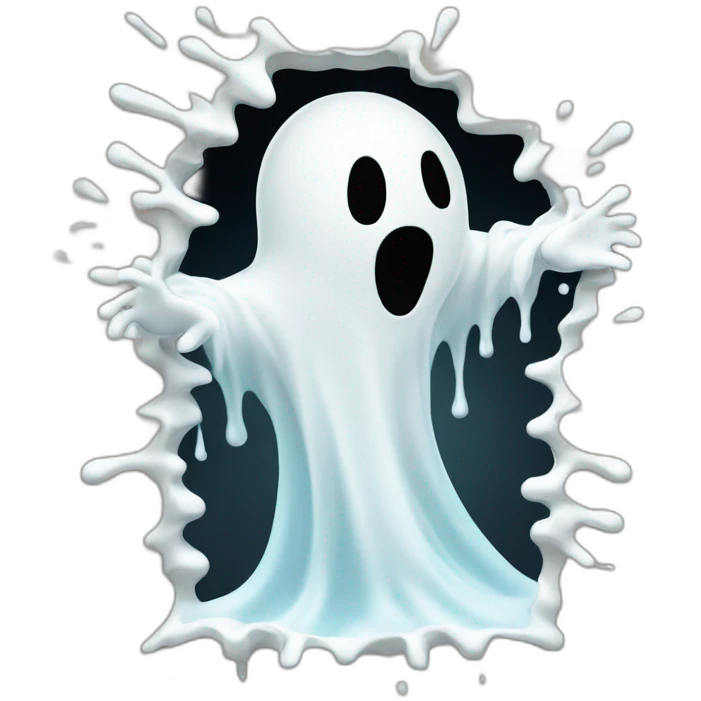 ghost stuck halfway in a wall ejecting a spray of white milky substance forward from center of body all over emoji