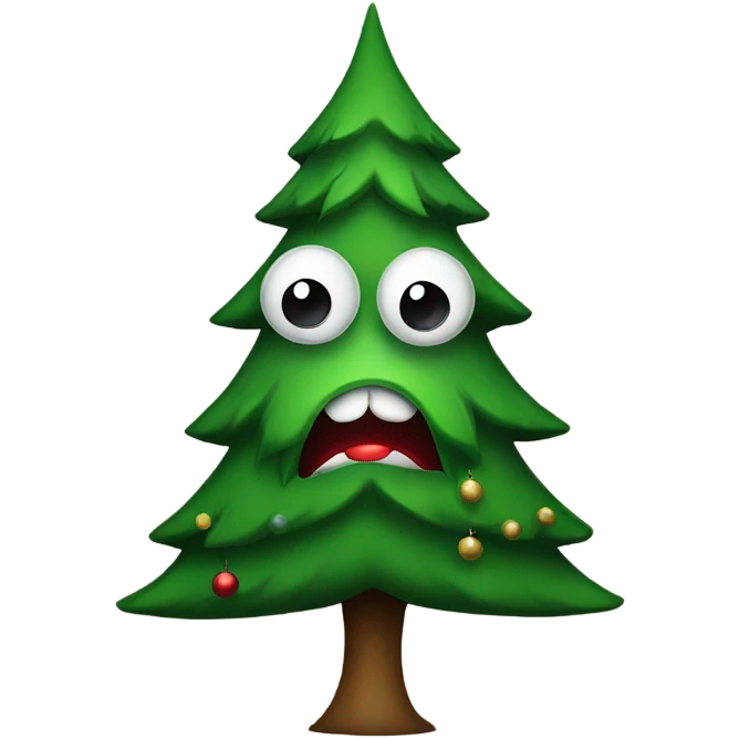 Evil Christmas tree with googly eyes emoji