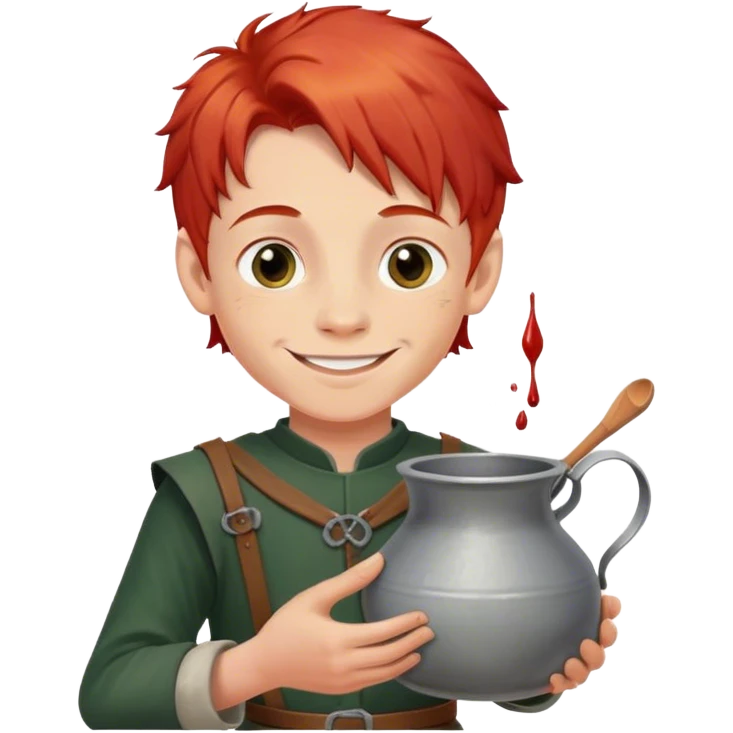 smiling painter boy 14th century with red hair and pot of paint emoji