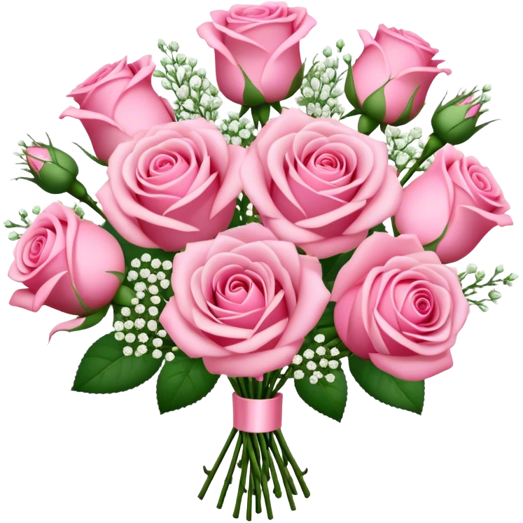 a bouquet of pink roses and baby’s breath  emoji