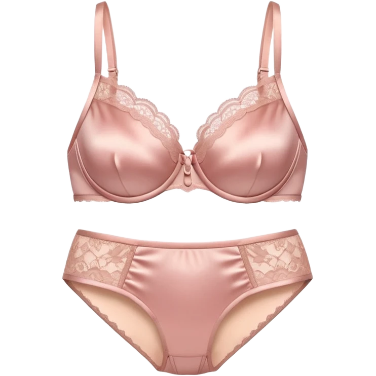 luxury emoji of lace lingerie set, silky fabric with delicate lace details, soft warm lighting, pastel pink and nude colors, no body, only the bra and panties, 3d glossy icon style, on a plain light background emoji