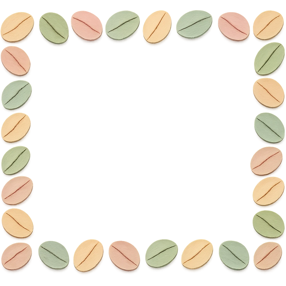 seamless coffee bean border design, soft pastel colors emoji