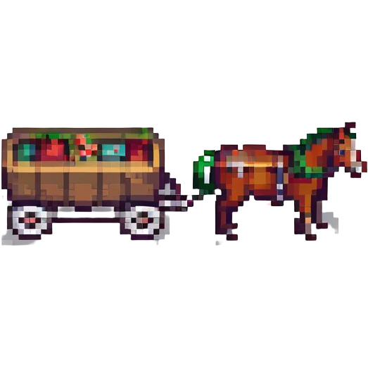 isometric horse drawn cart, pixel art style, retro game look emoji