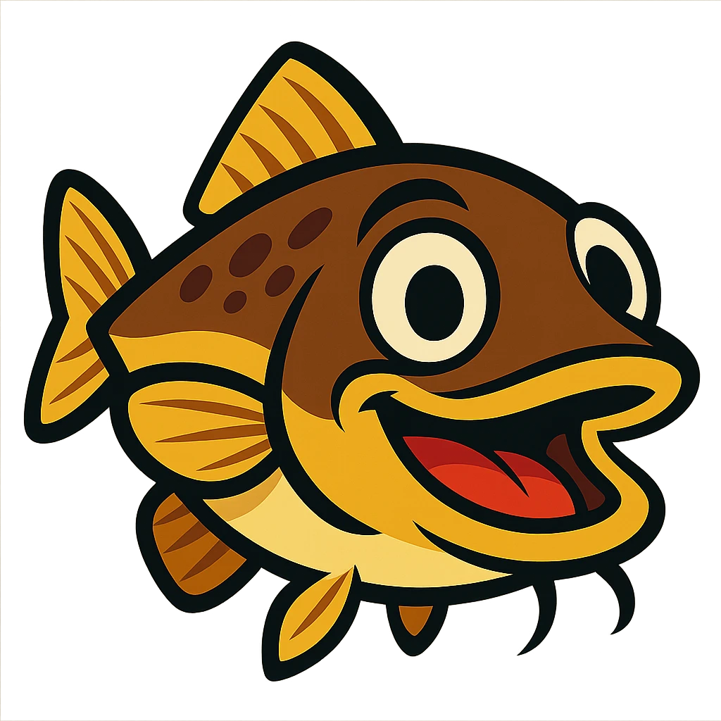 cod fish head, cartoon style, big eyes, smiling emoji