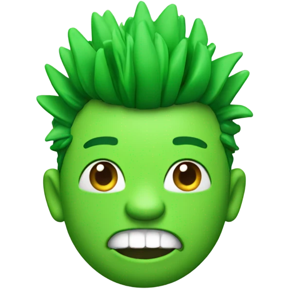 Green smiling 3d emoji with Mohawk and teeth emoji