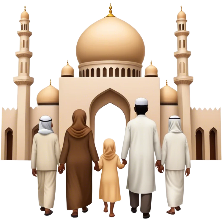 A view from behind of a family entering the mosque emoji